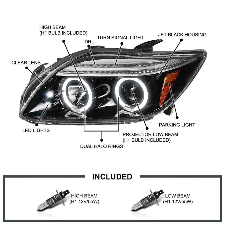 Jet Black Fit 2005-2010 Scion tC Halo Projector Headlights+LED Tail Brake Lamps - Image 3 of 4