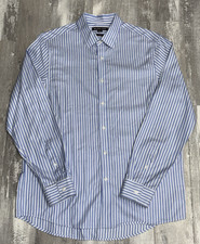 Michael Kors Classic Fit Button Down Shirt Mens L Blue White Stripe Long Sleeve