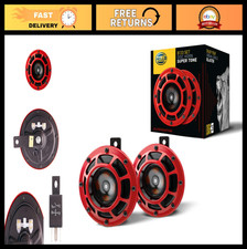 High Tone/Low Tone Twin Horn Kit - 12V Car Horns with Red Grill - Loud  Durable