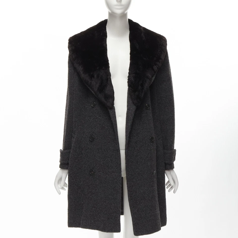 GUCCI Tom Ford Vintage grey alpaca fur collar double brested winter coat IT42 M - Image 3 of 4