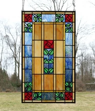 20" x 34" Tiffany Style stained glass window panel Rose Flower!