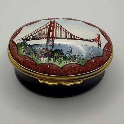Halcyon Days Gump's Golden Gate Bridge San Francisco Enamel Trinket Box Landmark