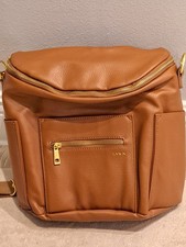 Fawn Designer Vegan Leather Backpack - Large Diaper Bag - Brown  Gold Accents
