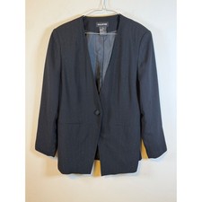 Halston Womens Blazer Metallic Pinstripe Black 12