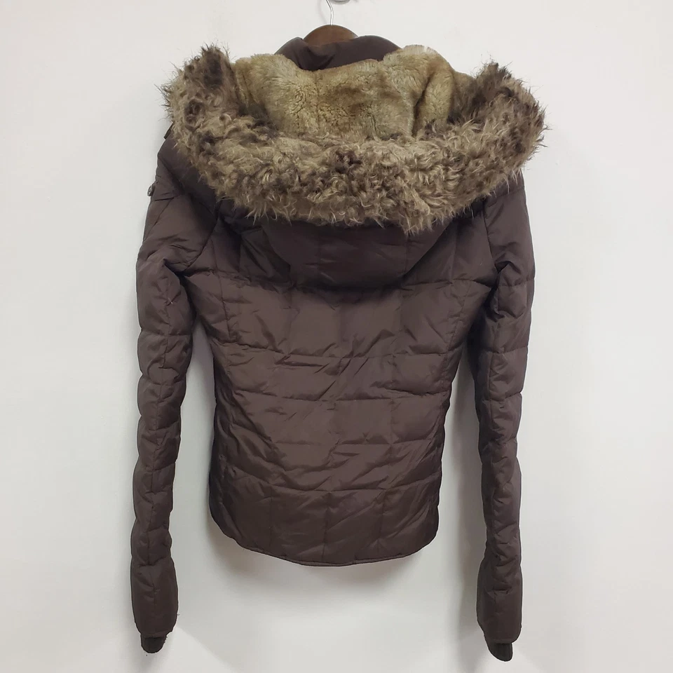 Abercrombie & Fitch Womens Y2K Fur Lined Down Jacket Size S Brown Preppy Layers - Image 4 of 4