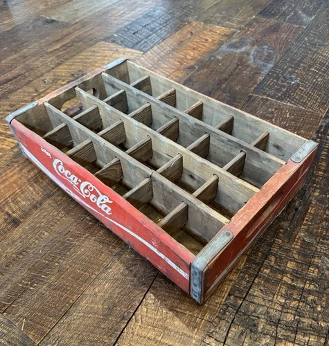Vintage COCA-COLA 24 Bottle Crate Red White Wood Wooden Carrier Coke Decor Retro