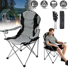 Image of Heavy Duty Steel Folding Chair Ergonomic 2 Armrests Fast Fold for Outdoor Travel