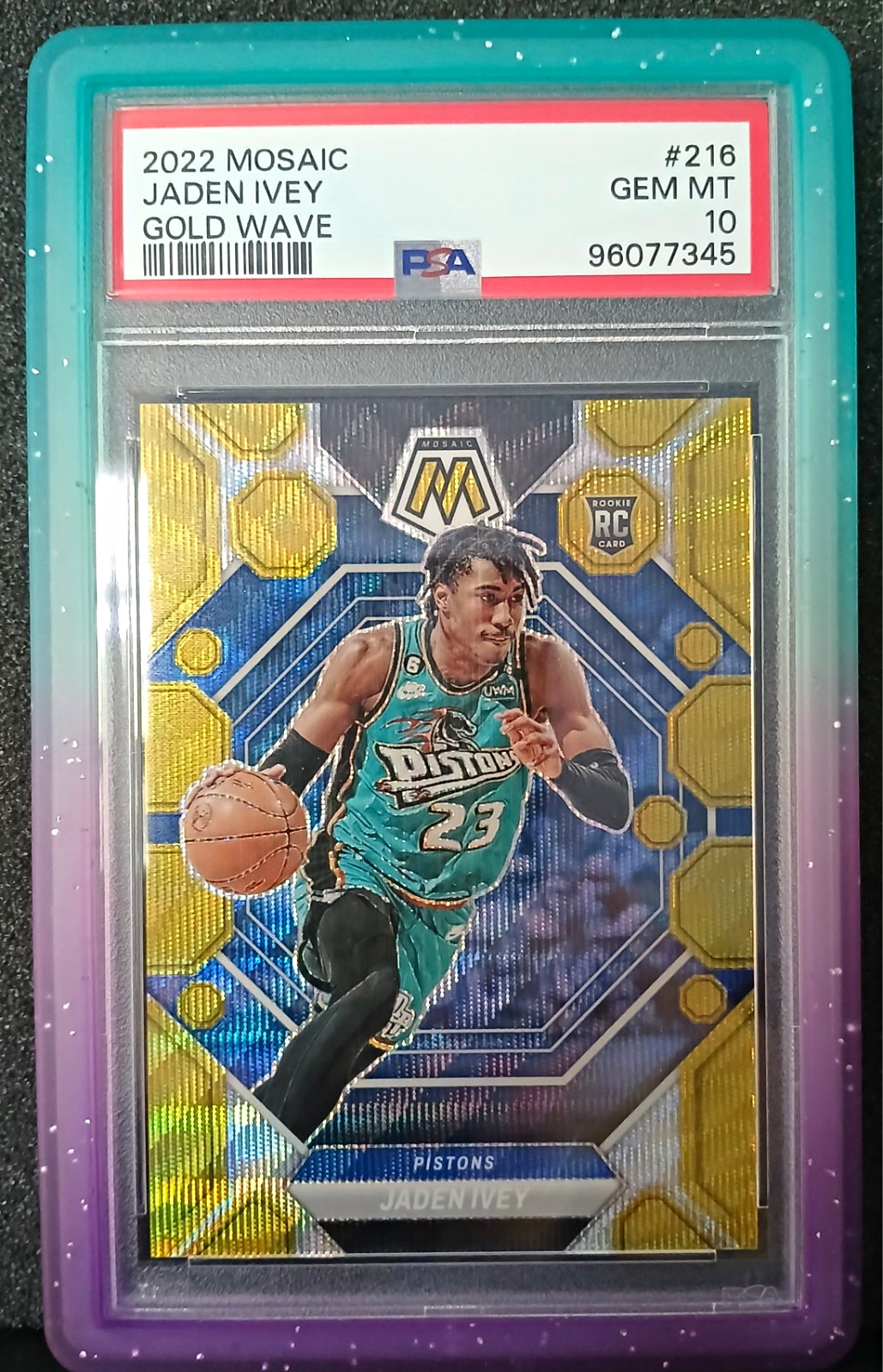 Panini 2022-23 Mosaic Rookies Jaden Ivey #216 Gold Wave Prizm /10 PSA 10