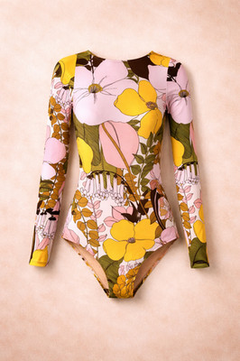La DoubleJ Floral Long Sleeve One Piece Swimsuit XS Surf Suit Italy Big Flower R