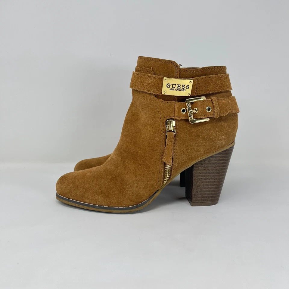 Guess Buckle Strap Brown Tan Gather Ankle Heels Casual Shoes Women's Size 7 - Image 2 of 4