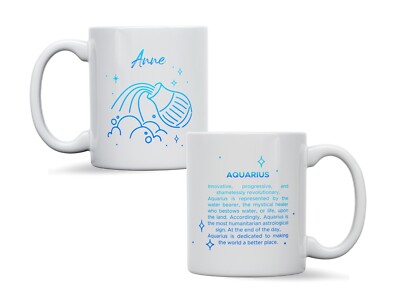 Personalisierte Tasse Sternzeichen Wassermann, individuelle Tasse, Geburtstagsgeschenk für Erwachsene