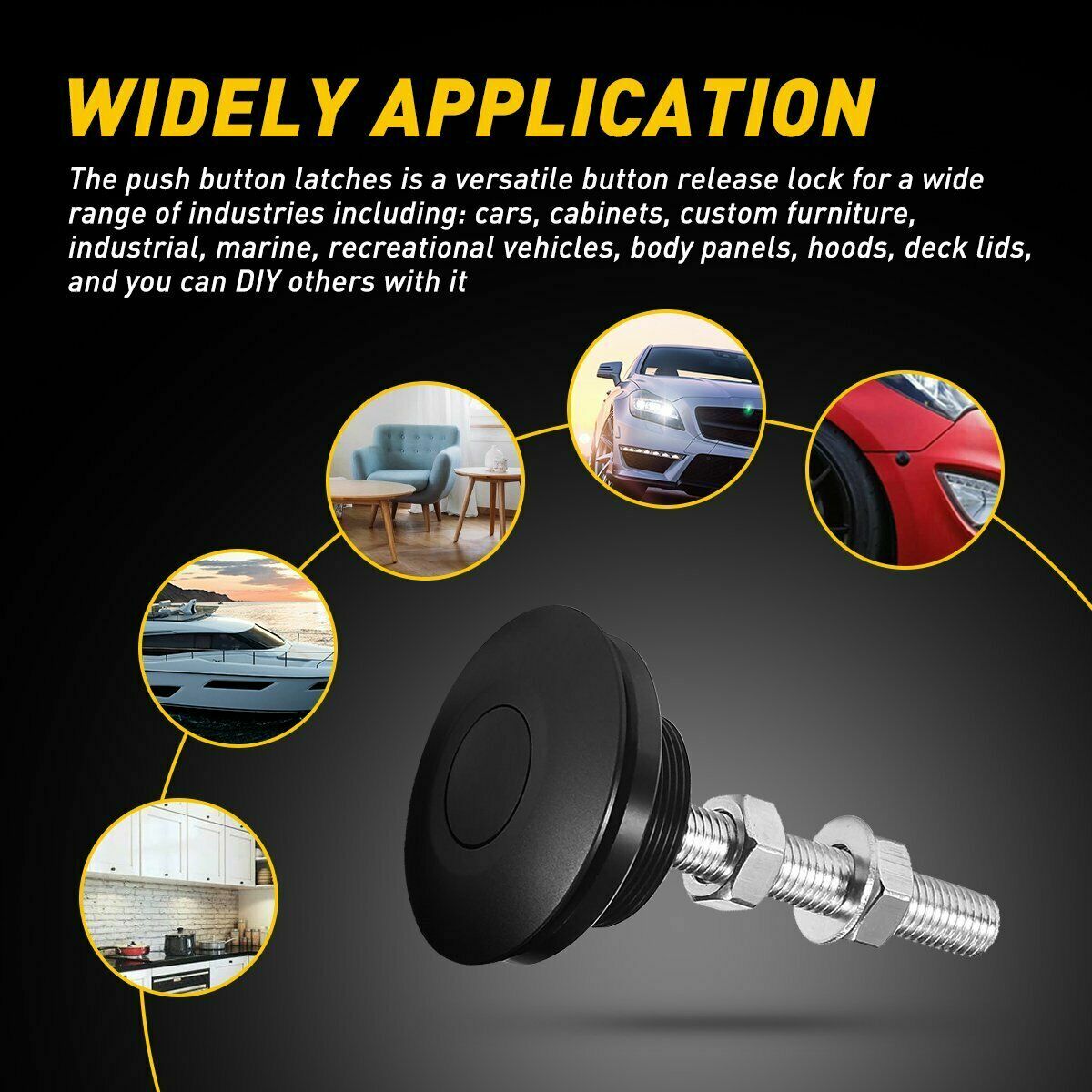 Image 51 - Push Button Quick Release Hood Bonnet Pins Lock Clip Car Bumper Latch Kit Black