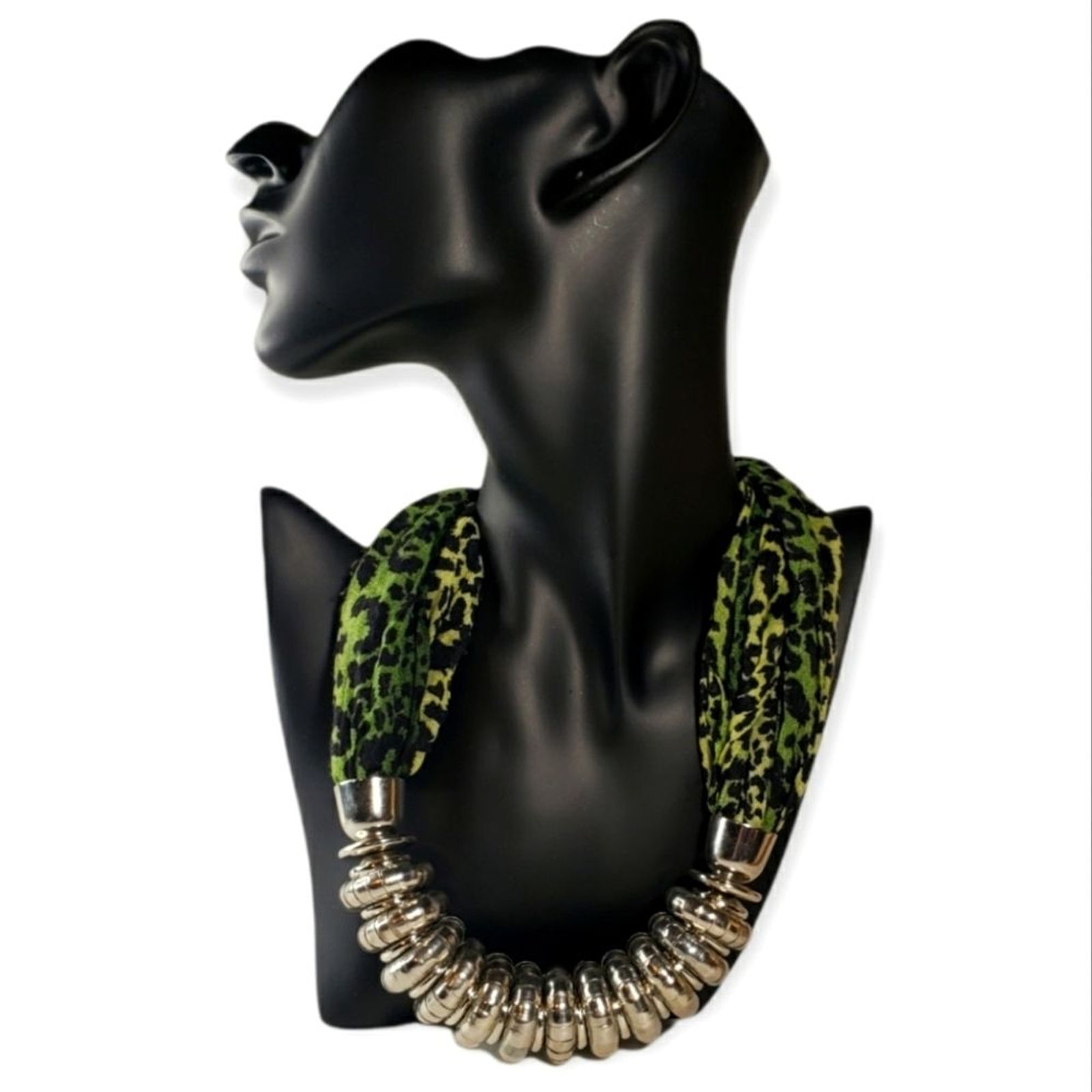 EUC Green Leopard Statement Scarf Necklace Approx 22-24
