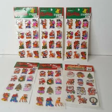 Lot of 6 Christmas Puffy Stickers 3 Dimensional Vintage 1983
