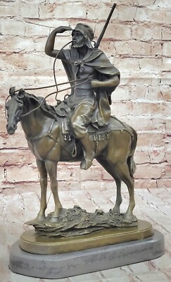 Signed Antoine Barye Arab Man on Horse Bronze Sculpture Statue Figure Figurine