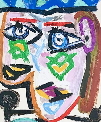 Pablo Picasso FEMME AU BERET, Multicolor Abstract Face Lithograph