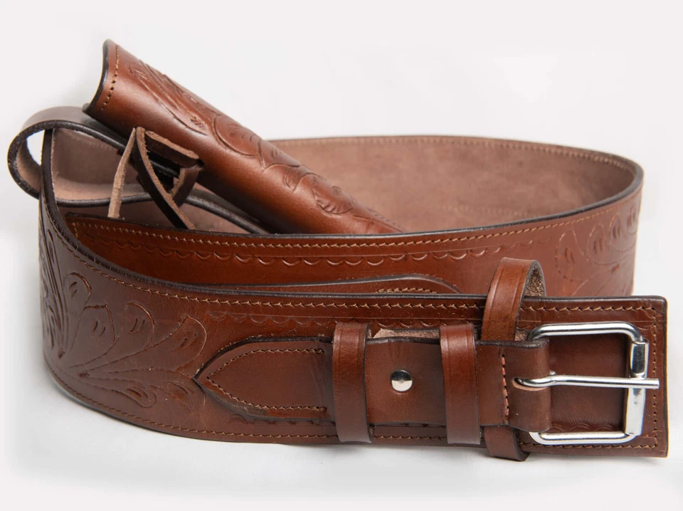 44/45CAL COWBOY STYLE SINGLE DROP RIG CALIBER WESTERN LEATHER GUN HOLSTER & BELT - Image 3 of 4
