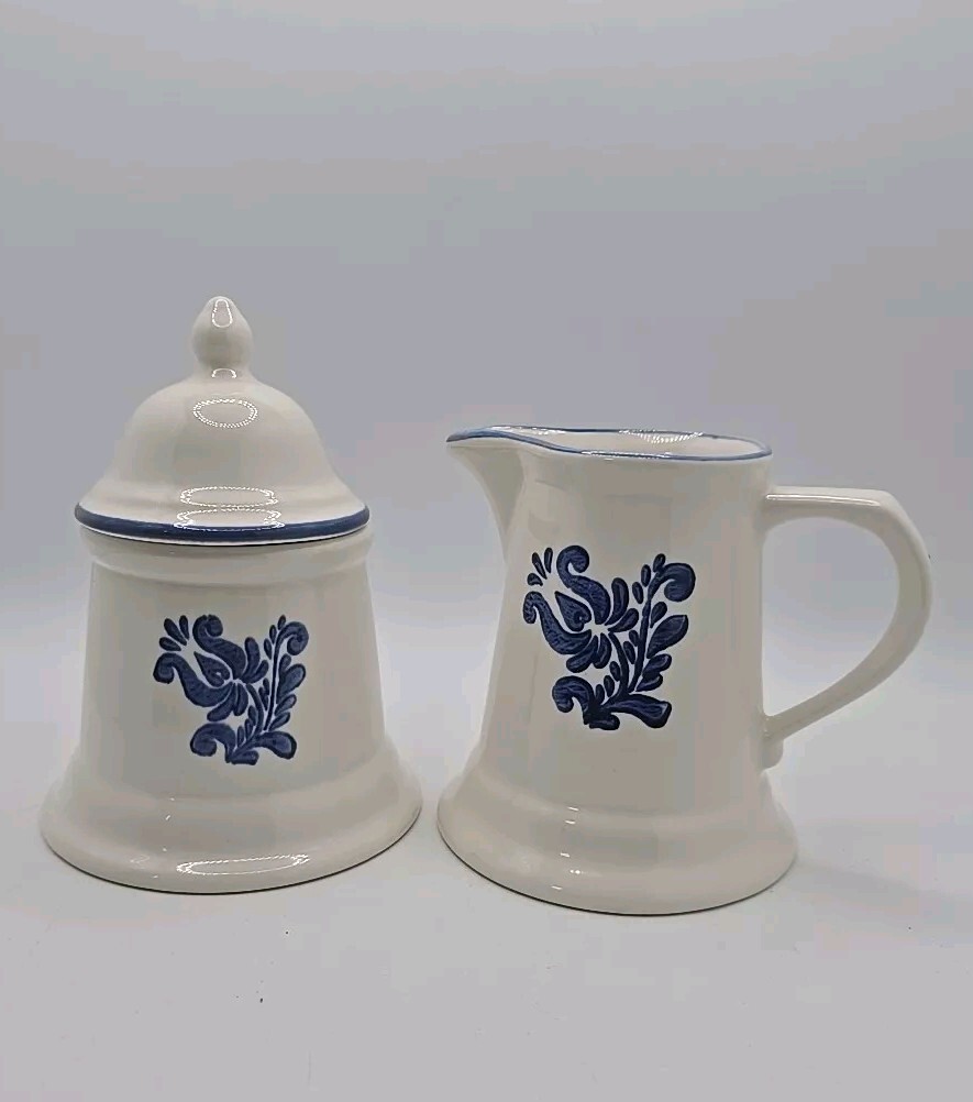 Vintage Pfaltzgraff Blue Village Pattern Sugar Bowl With Lid And