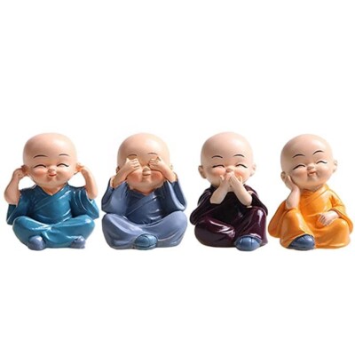 Weißwal Buddha Mönch Statuen, dekoratives Prunkstück klein, mehrfarbig, 4er Set