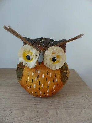 Bibelot une Chouette Décoration Automnale Orange Vintage Halloween H 16 cm - Photo 1/4