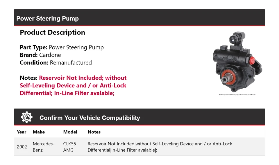 Насос гидроусилителя руля Cardone для 2002 Mercedes-Benz CLK55 AMG - Изображение 2 из 4