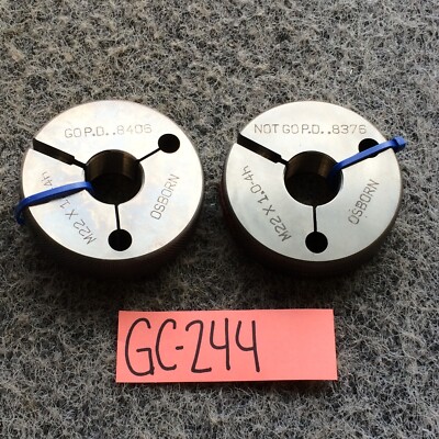 M22 x 1.0-4H Right hand Thread Ring Gage Go Not Go PD's .8406 - .8376