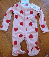 New Carter's One piece Footed Newborn Pink With Red Hearts Sleep And Play Snaps