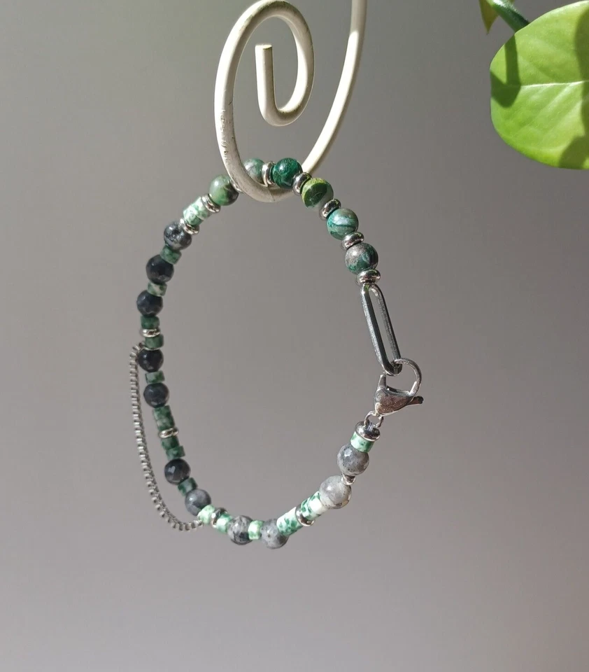 Nuevo Hombre Mezcla Piedras Preciosas con Plata Acero Inoxidable Pulsera Foto 4 de 4