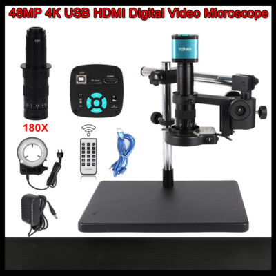 48MP HDMI USB Electronic Digital Video Microscope Camera 180X Zoom C Mount Lens