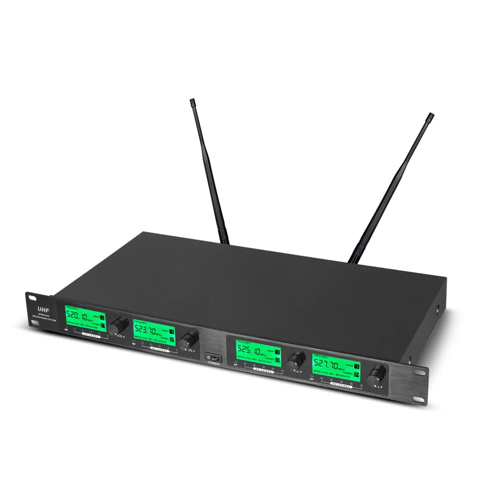 Pro Audio Wireless Microphone System UHF 4 Channel 4 Lavalier Bodypacks Headset - Image 3 of 4