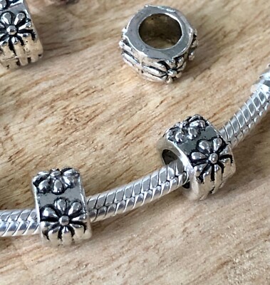 10x Großloch Perle European Bead Big Hole Metall Tibet Silber Ringe BLUME (90)