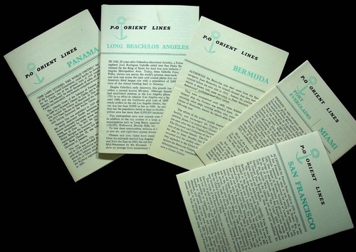 FIVE 1950s P&O ORIENT LINES CRUISE BROCHURES WITH MAPS - E12-F