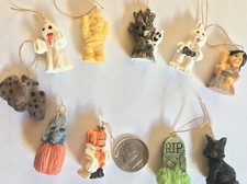Halloween Mini Ornaments/Decorations/Mini-Tree Set of 10 Ghost Witch Mummy NEW