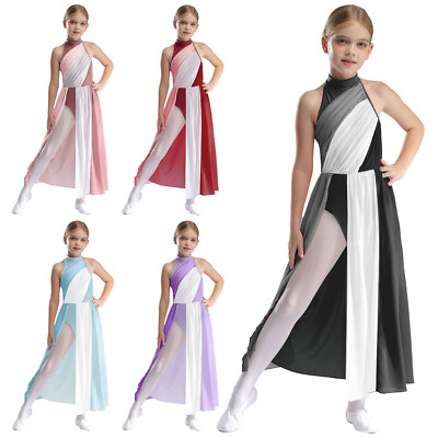 Kinder Mädchen Kleid Farbblock Tanzbekleidung Tango Trikot Ballett Mock Neck