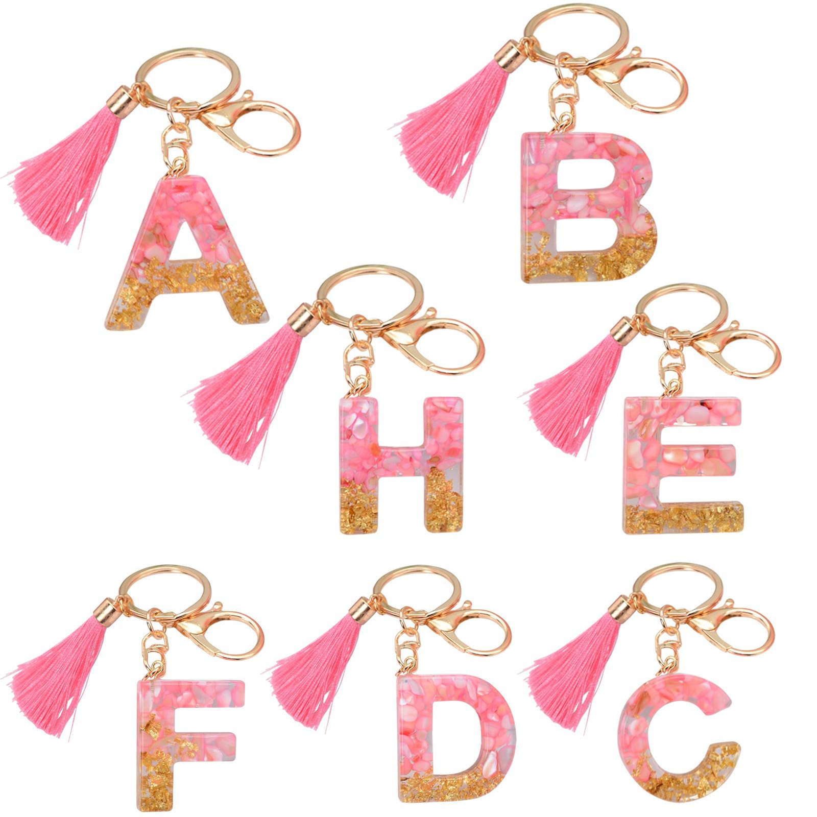 Alphabet Letter Keychain Resin Letter Pink Tassel Keyring Charm Handbag Pendant