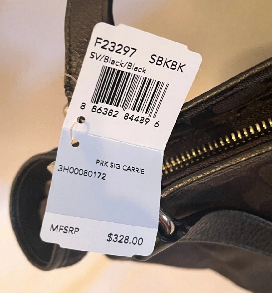 Borsa a mano Coach Park Signature Carrie F23297 nera nuova con etichette prezzo al pubblico consigliato $328 00