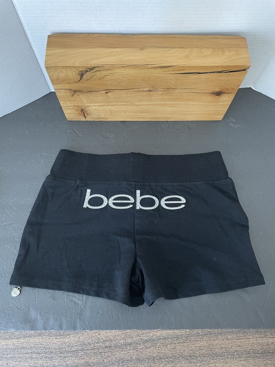 NEW BEBE Y2K Women's Shorts Sz XS Black Rhinestones Heart Logo
