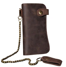 Retro Men's Leather Card Holder Chain Biker Trucker Wallet Checkbook Billfold