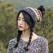 Women Cable Knitted Bobble Hat Plain Beanie Faux Fur Pom Winter Warm Fashion