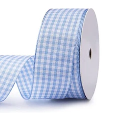 Light Blue Gingham Ribbon Plaid Craft Ribbon Polyester 25 Yard 1.5 Inches