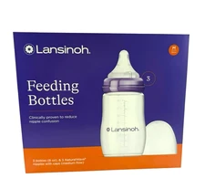 Lansinoh Anti-Colic Baby Bottles for Breastfeeding Babies, 8 Ounces, 3 Count