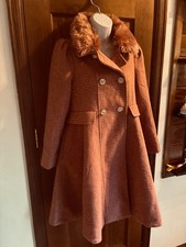 Rothschild Dress Coat Girls L 14 mauve pink Easter Long Faux Fur pea double