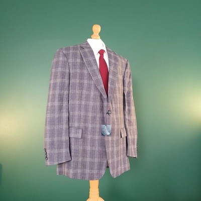 Brooks Brothers Leinen Blazer Jacke Herren 44R Regent Fit Grau Kariert Sport Mantel