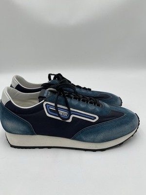 Men s Prada Milano 70 low-top Lace Up sneakers in blue suede Size 6.5UK