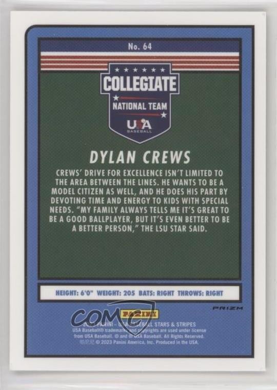 2023 Panini USA Baseball Stars & Stripes Silver Prizm Dylan Crews #64 09wc
