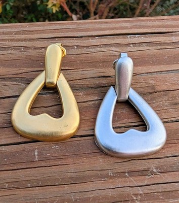 Vintage Earrings SIGNED TRIFARI DANGLE Mixed Tone Clip On
