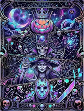 Neon Halloween Diamond Art Kits for Adults, Psychedelic Witch and Skull Magic