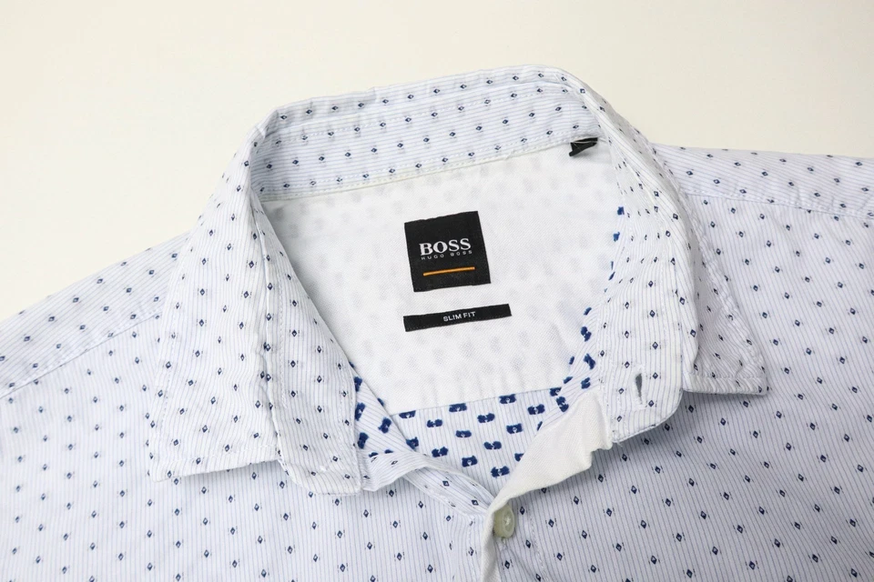 Hugo Boss Magneton Slim Fit Hombres Camisa Pequeño Blanco Punto Estampado Manga - Imagen 4 de 4