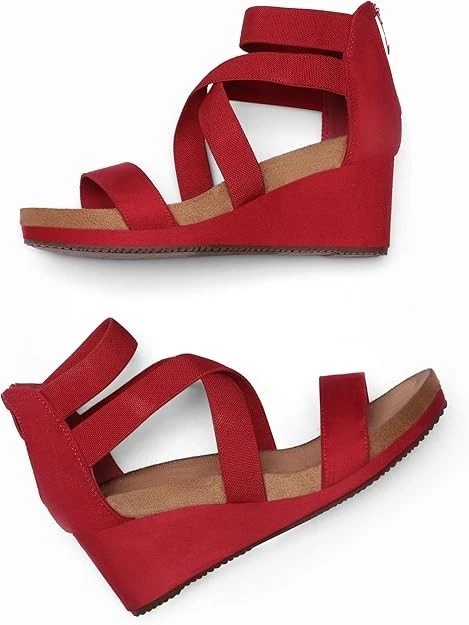 Sandalias de cuña de plataforma DREAM PAIRS para mujer (talla 5) punta abierta, correa elástica para el tobillo Foto 2 de 4