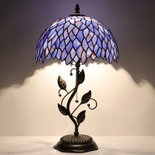 Tiffany Table Lamp Stained Glass Desk Lamp Metal Leaf Base Reading Light 12X1...